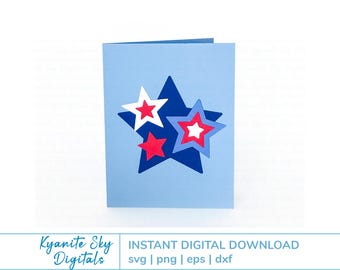 Patriotic Stars Card SVG, 4th of July holiday, military veteran, layered paper cut files for cricut & silhouette, instant digital download