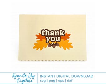 Thank You Card SVG file, autumn oak leaves, fall greeting, layered paper cut files for cricut & silhouette, instant digital download