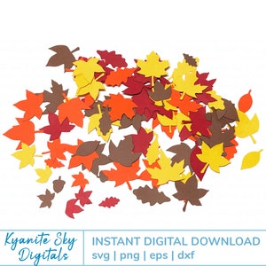 May include: A collection of fall leaves in various shades of red, orange, yellow, and brown. The leaves are scattered on a white background.
