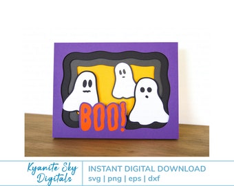 Halloween Card SVG File, spooky ghost 3D shadowbox tunnel card, layered paper 3-D cut files for cricut & silhouette, digital download