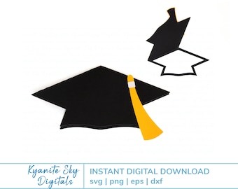 Afstudeerkaart SVG-bestand, grad cap-vorm met kwastje, afgestudeerd cadeau, gelaagde papiersnijbestanden voor cricut, instant digitale download