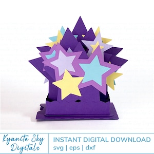 Porte-cartes cadeau SVG avec décoration 3D, étoiles violettes, thème de l'espace, décoration de fête cosmique, fichiers 3D coupés pour cricut