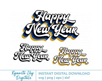 Happy New Year SVG, retro style shadow, New Year's Eve party sign, NYE party decoration, vinyl cut files, PNG clipart, digital download