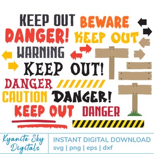 SVG Danger Sign Bundle Halloween signs Beware Keep Out Caution Warning signs for diy party, Halloween decor clipart PNG files