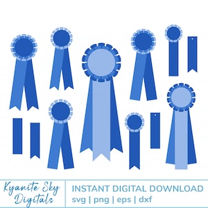 Pacote SVG de fita de premiação, arquivos de corte em camadas 2D, formas de fita de roseta de papel plano, festa da vitória, primeiro lugar, campeão esportivo, vencedor, clipart PNG
