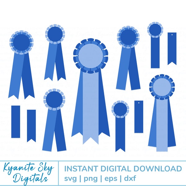 Award Ribbon SVG bundle, layered cut files 2D paper rosette ribbon shapes, victory party first place sports champion winner clipart PNGs