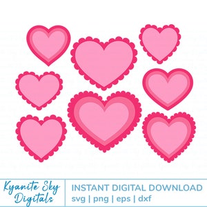 Layered Hearts SVG bundle, Valentine fancy heart shape cut file, for wall art pillow shirt, Valentine&#39;s Day wedding love PNG sublimation