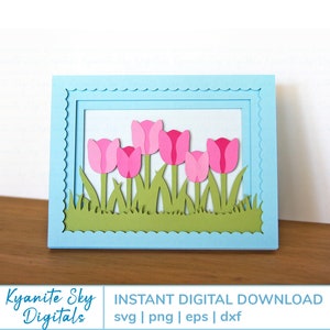 Tulip Flower Shadowbox Card SVG Tunnel Card cut files tulips floral botanical garden card 3-D card layered svg all occasion card svg files