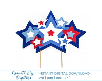 Cake Topper SVG, star shape, patriotic USA red white and blue, American Fourth of July party decor cut file for circut, digital download