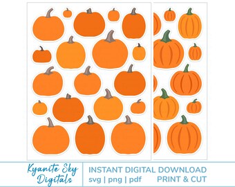 Hoja de calcomanías de calabaza para imprimir y cortar, SVG PNG, cosecha de otoño, archivos troquelados de otoño para Cricut y Silhouette, PDF imprimible, descarga digital