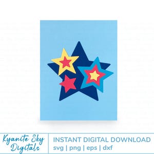 SVG A2 carte étoiles bleu rouge jaune thème de l'espace anniversaire cosmique coupe des fichiers 4,25 x 5,5" fichiers pour cricut