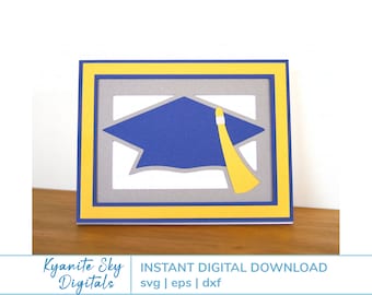 Afstuderen kaart SVG-bestand, 3D schaduwbox tunnelkaart, afgestudeerd cadeau, grad cap kwast, gelaagde papier gesneden bestanden voor cricut, digitale download