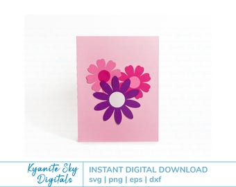Flower Card SVG, floral all occasion greeting card, layered paper cut file for cricut & silhouette, instant digital download