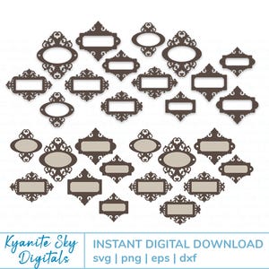 SVG Label Frames bundle vol.2, fancy frames, antique style label holder, vintage label frame shape svg cut files, clipart PNG files