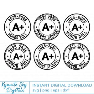 Honor Roll SVG Bundle, 2025-2026 school year, straight A student, A+ grades, vinyl cut files, PNG graphic clipart, instant digital download
