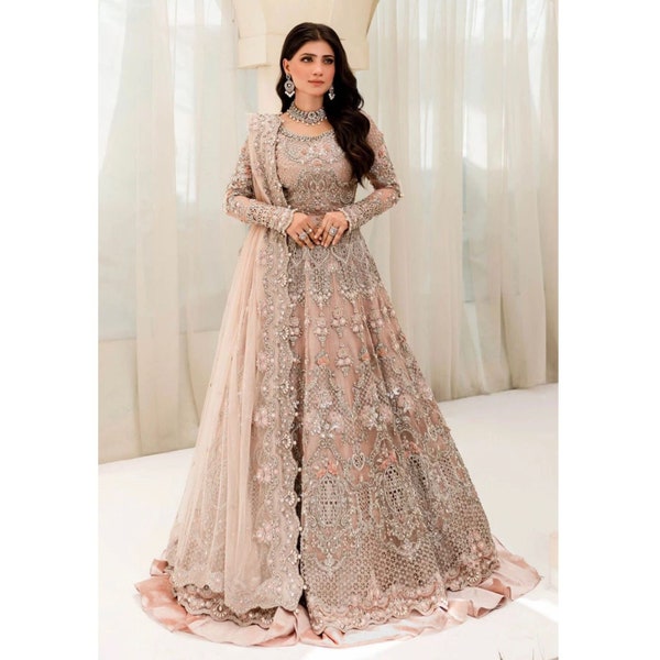 Made To Order Pakistanische Brautkleider Indische Kleidung Pulverrosa Lange Maxi-Stil Erschwingliche Kleid-Party-Klage Salwar Kameez genähtes Outfit bestellen