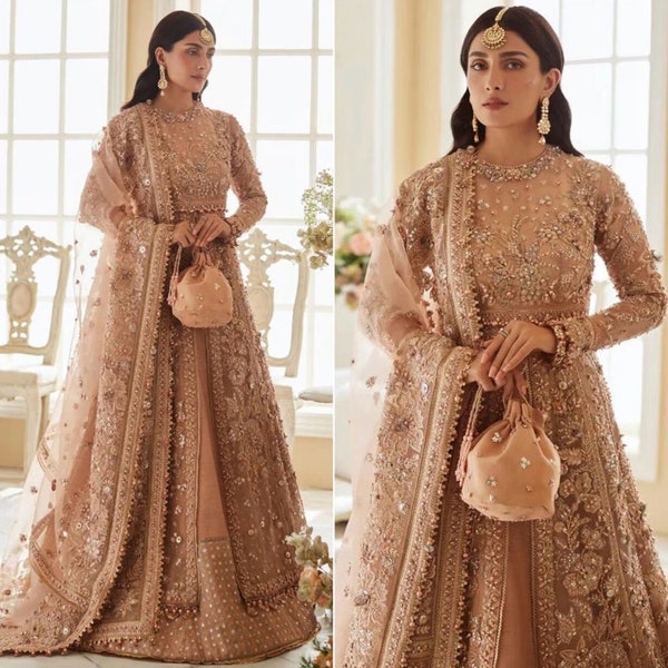 Pakistani Indian Wedding Dresses Mehndi Clothes Gown Style Nikkah dress Eid Desi Party Suit Salwar Kameez crepe pink lehnga Walima Outfit