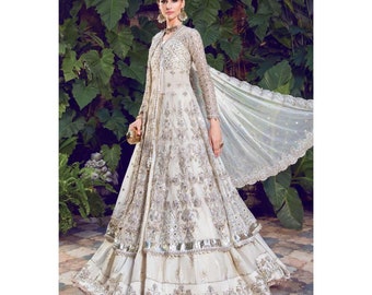 Pakistani Wedding Dress Pearl White Angrakha Gown Lehenga Outfit Embroidery Nikkah Clothes Partywear Suits Eid Salwar Kameez Custom Stitched