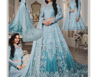 Ready To Made Pakistani Indian Wedding Dresses Net Embroidered Collection Latest Eid Style Party Wear Clothes Maxi Long Frock USA UK