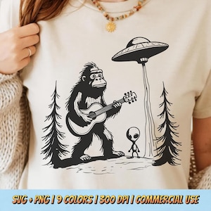 Bigfoot Alien PNG SVG - UFO Forest Cartoon Design Cryptid Funny Space Sasquatch Yeti Aesthetic Graphic Sublimation Digital Tee Shirt Clipart