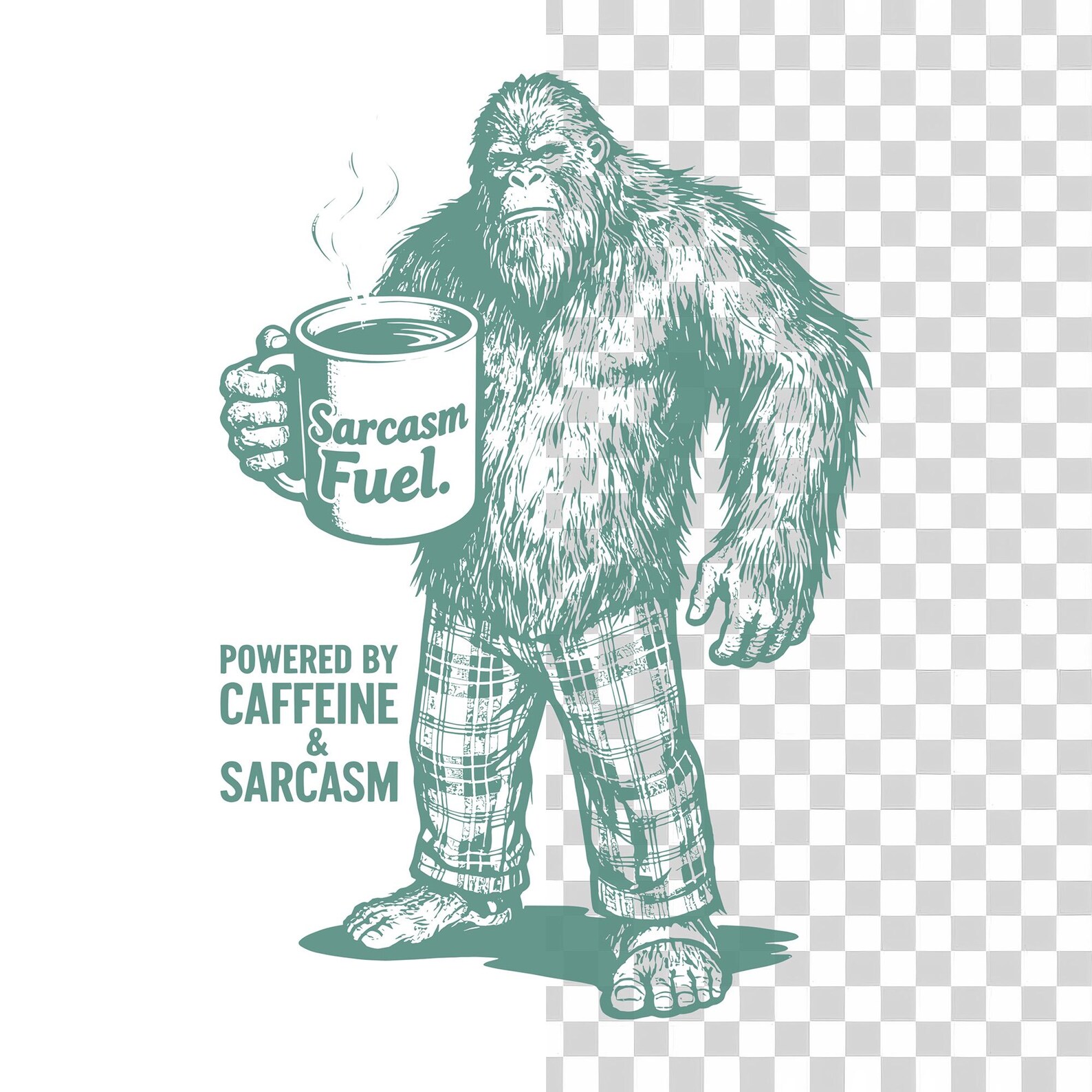 Powered by Caffeine Sarcasm PNG SVG - Funny Coffee Sasquatch Quote ...