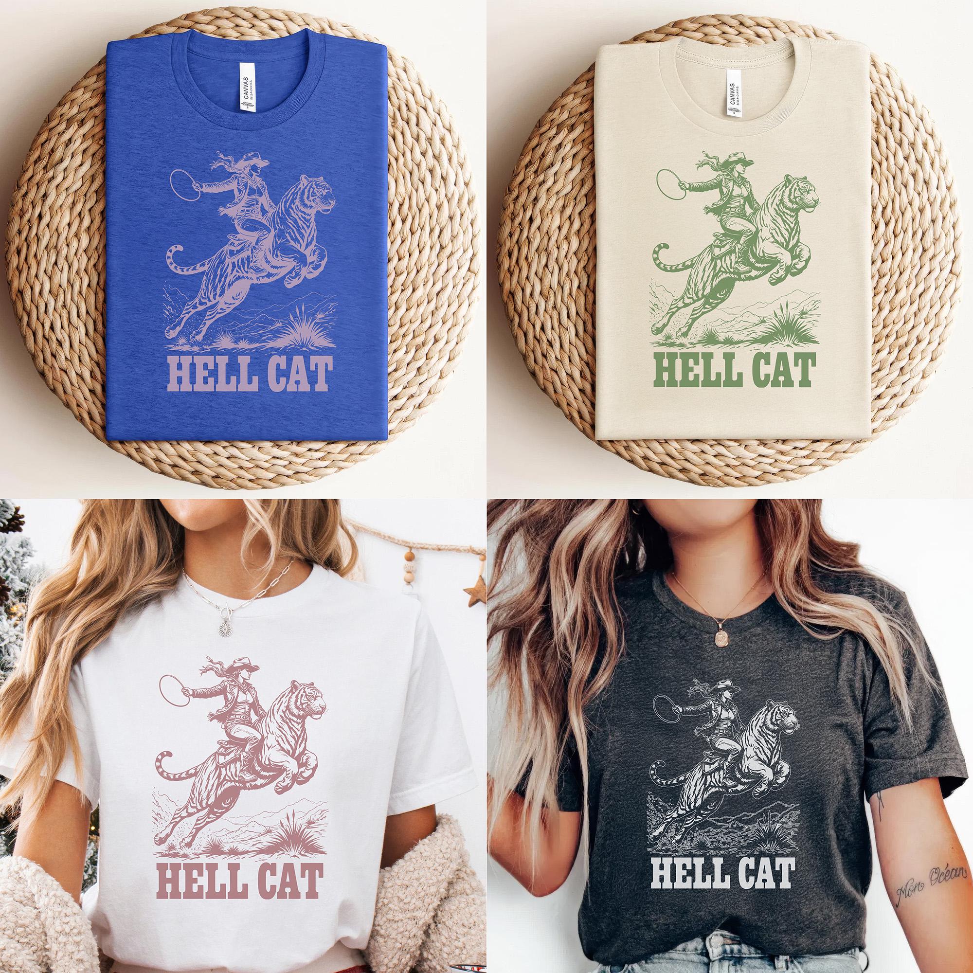 Hell Cat Tiger Rider SVG - Vintage Cowgirl PNG, Tiger Animal Lover