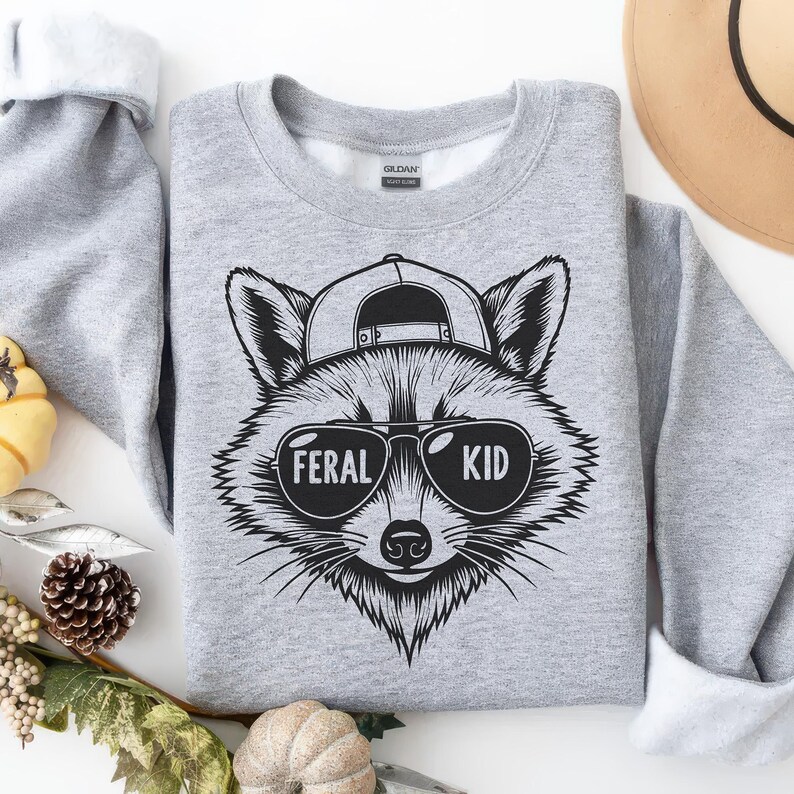 Kid Crew Raccon Feral Kid Raccoon PNG SVG - Funny Animal Hat Sunglasses Design Digital ...