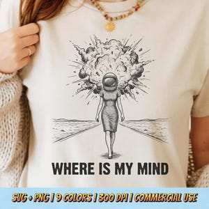 Var är mitt sinne PNG SVG - Astronauthuvudexplosion Humor Surrealistisk Vintage Rymdkaos Psykologisk Satir Grafisk Sublimering T-shirt Design