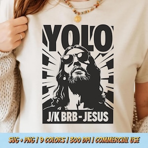 Yolo JK BRB Jesus T-Shirt Design Png svg - Lustiges christliches Zitat Hipster Grafik Glaube Humor religiös ästhetisch digital Retro Sublimation