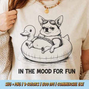 Com vontade de se divertir PNG SVG - Estampa engraçada de boia de piscina com chihuahua, estilo retrô vintage, para amantes de cachorros, humor por sublimação, meme de férias.