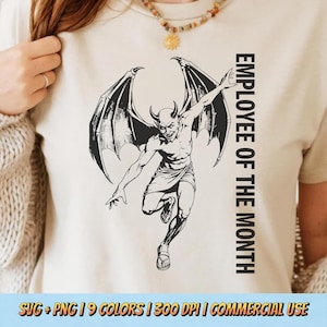 Werknemer van de maand PNG SVG - grappig sarcastisch citaat grafische retro sublimatie Vintage Devil Satan Demon Gargoyle gehoornde T-shirtontwerp