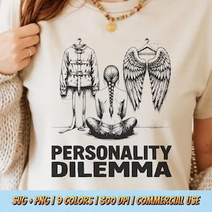 Personality Dilemma PNG SVG - Angel Wings Straitjacket Existential Humor Gothic Psychology Duality Vintage Engraving Meme T-Shirt Design