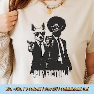 Pup Fiction T-Shirt Design PNG SVG - Funny Dog Movie Parody Graphic Digital Retro Aesthetic Animal Sublimation Clipart Tee Shirt Art Meme