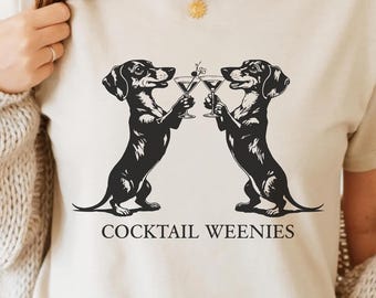 Cocktail Weenies SVG - 9 Color PNG Dachshund Dog Funny Martini Cocktail Lover Pet Owners T-Shirt Sweatshirt Design Retro Social Drinking POD