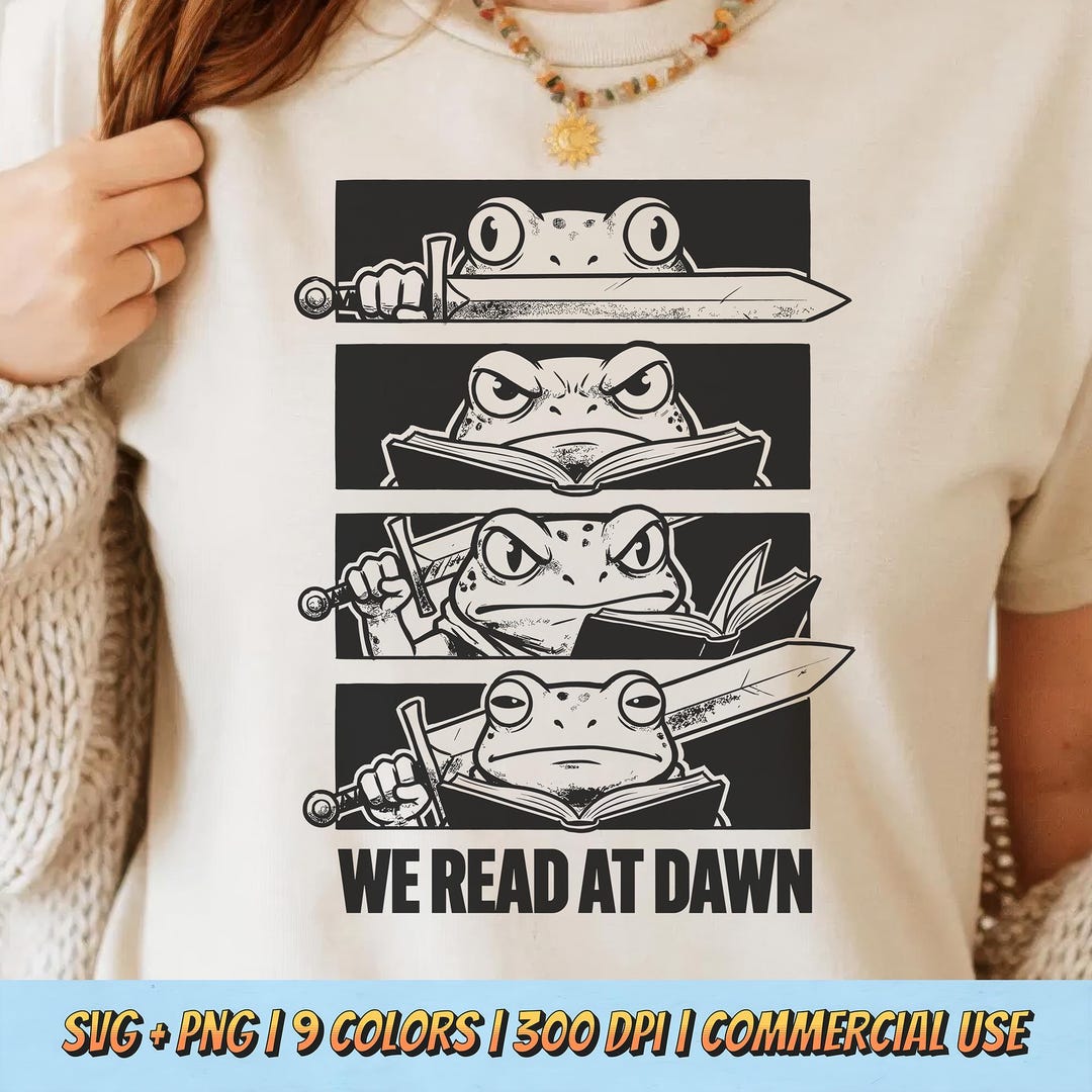 We Read at Dawn PNG SVG - Funny Frog Reading Sword Retro Vintage Animal ...