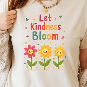 Deixe a gentileza florescer PNG - Citação positiva, Floral fofo, Mensagem gentil, Jardim infantil, Arte em camisa, Sublimação, Clipart, Design de camiseta retrô POD
