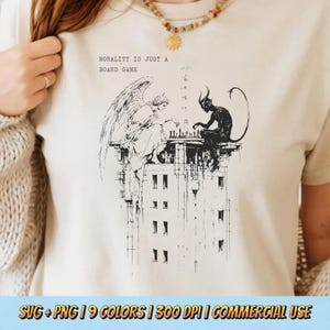 Morality Is Just A Board Game PNG SVG - Angel Devil Chess Heaven Hell Gothic Philosophy Satire Vintage Graphic Sublimation T-Shirt Design