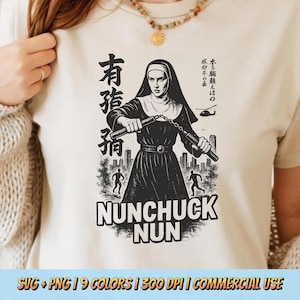 Nunchuck Nun T-Shirt Design PNG SVG - Funny Nun Martial Arts Quote Digital Graphic Aesthetic Retro Vintage Tee Shirt Meme Art Sublimation