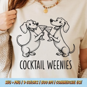 Cocktail Weenies PNG - Retro Pup Humor, Silly Dog Lovers, Dachshund Cheers, Alcohol Pup Fun, Clipart, Shirt Art, Sublimation, T-Shirt Design