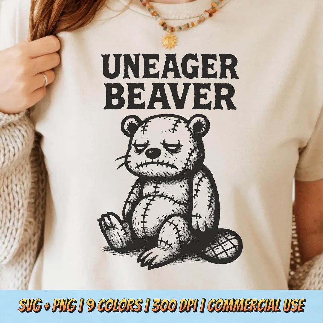 Uneager Beaver SVG PNG - Retro Animal Quote Sublimation Funny Beaver ...