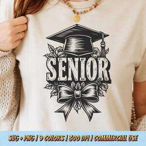 Senior Graduation T-Shirt Design PNG SVG - Graduation Cap Bow Floral Class Of 2025 School Leaver Digital Tee Shirt Graphic Sublimation Art