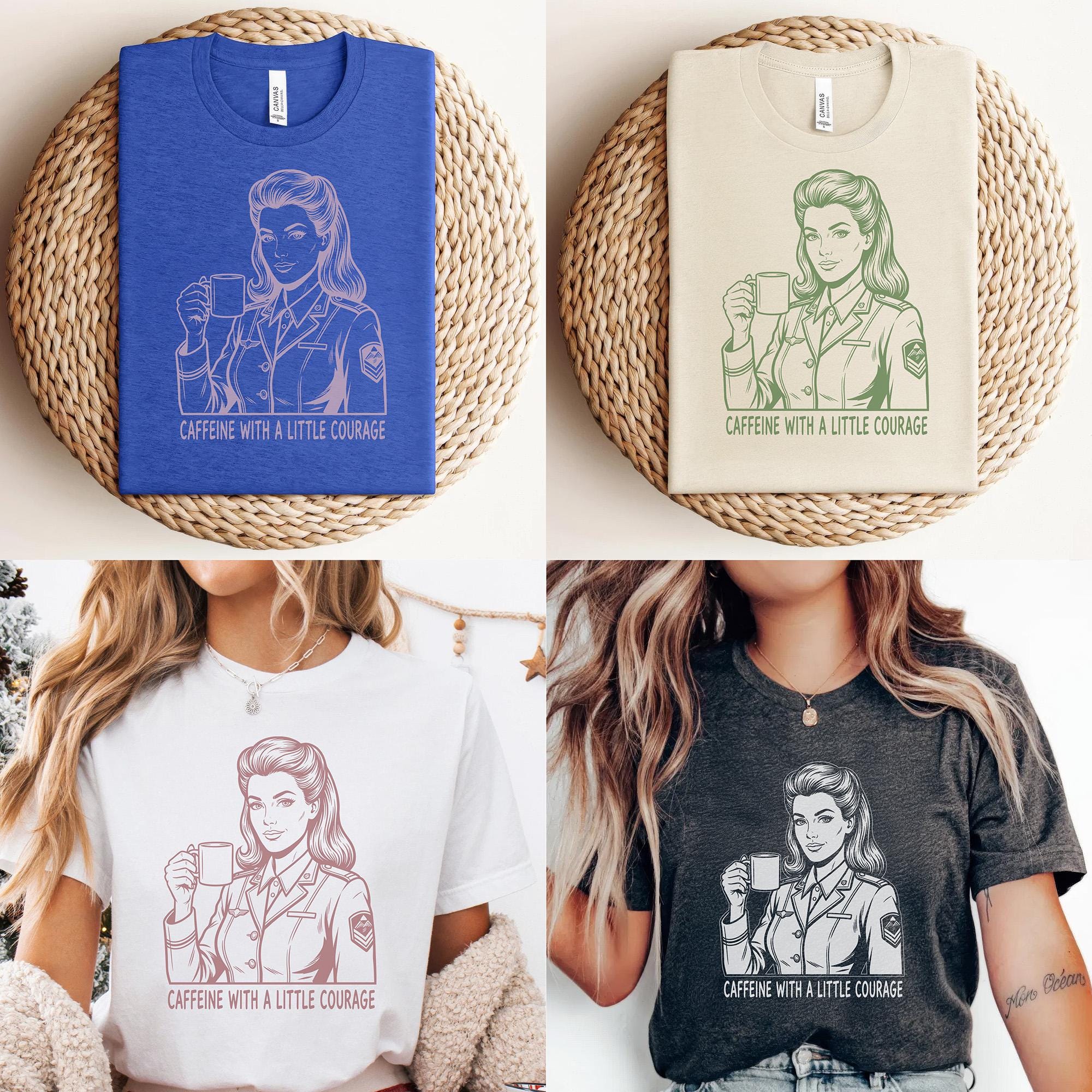 Caffeine With A Little Courage PNG SVG - Funny Coffee Military Woman ...