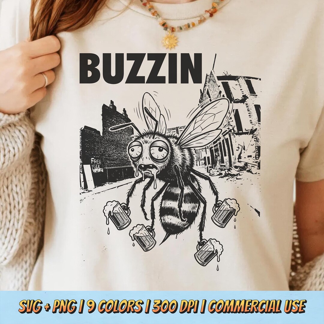 Buzzin PNG SVG - Funny Bee Graphic Digital Retro Aesthetic Cartoon ...