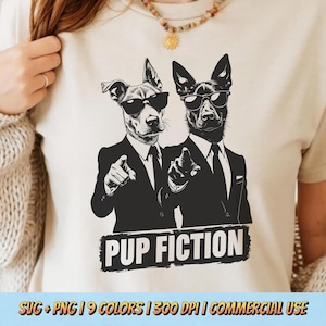 Pup Fiction PNG SVG - Funny Dog Parody Design Retro Movie Meme Animal Humor Aesthetic Pet Lover Graphic Digital Download Sublimation Tee Art