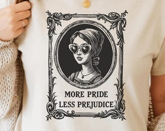 Diseño de camiseta "Más orgullo, menos prejuicio" PNG SVG - Cita feminista, camiseta vintage retro, estética literaria digital, orgullo, sublimación gráfica