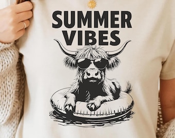 Lustige Kuh Sommer Vibes T-Shirt Design PNG SVG - Bauernhof Tier Grafik Niedlich Strand Retro Ästhetik Digitale Sublimation Kawaii Humor Urlaub Kunst