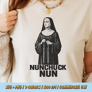 Nunchuck Nun PNG SVG - Funny Ninja Nun Design Retro Comic Meme Action Hero Humor Shirt Digital Download Sublimation Graphic Parody Clipart