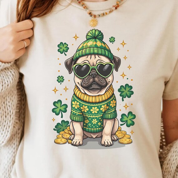 Lucky Pug PNG St Patrick's, Shamrock Dog, Dog Mom T-shirt Design