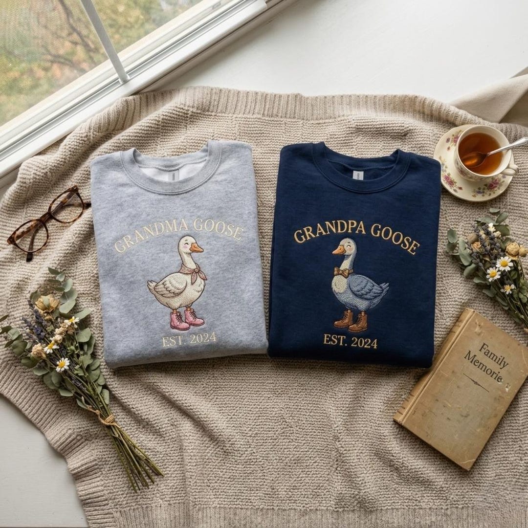 Custom Embroidered Grandma Goose Sweatshirt, Grandpa Goose Sweater, New ...