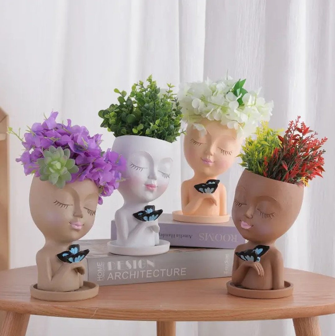 Cute Girl Face Flower Pot Face Head Planter Happy Face Girl Etsy